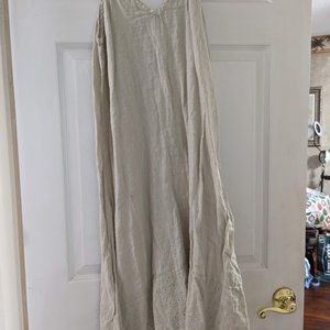 Light Brown Linen Dress with Textured Pattern on the Bottom